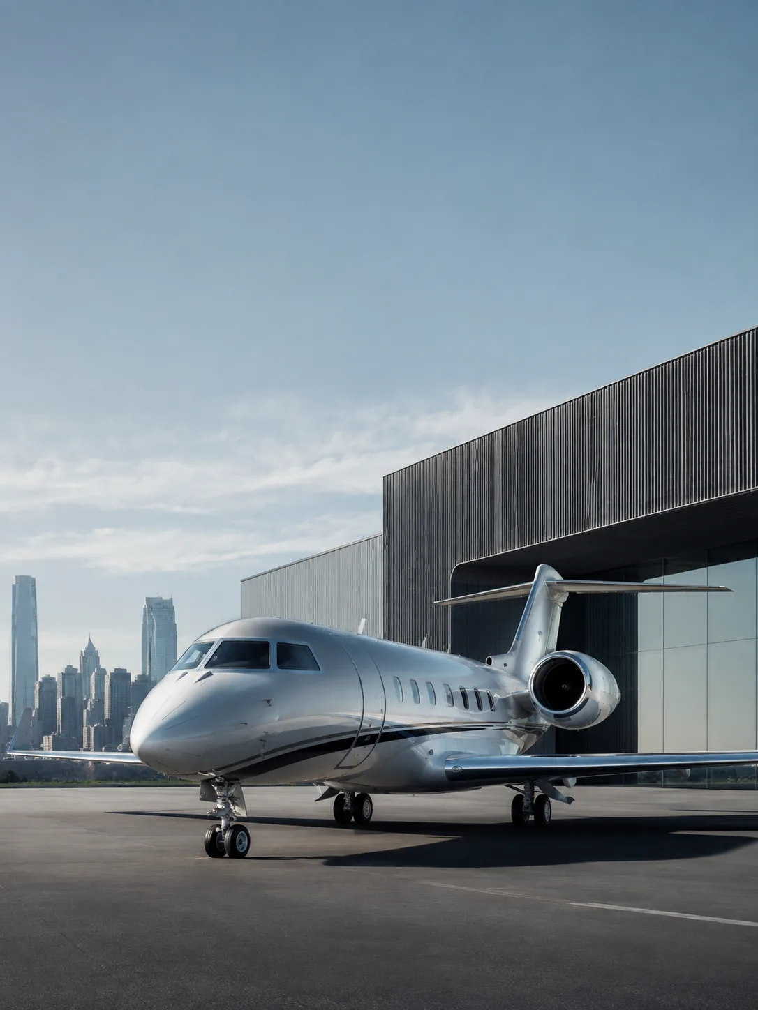 Private jet at a city airport